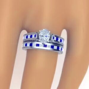 Gorgeous Sterling Silver Sapphire 2 Piece Ring Set